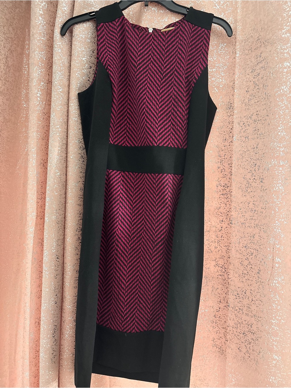 Michael Kors Black and Magenta Chevron Panel Sheath Dress